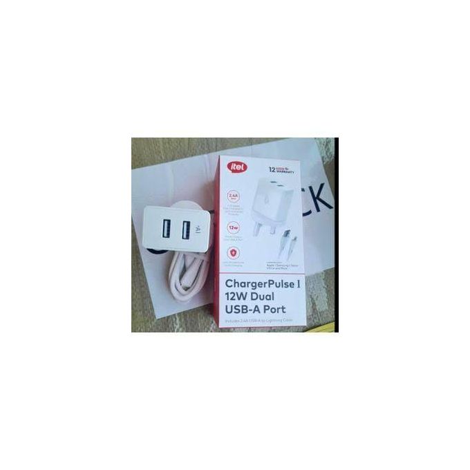 itel 12w Dual USB Port Fast Charger With Type-C Cable