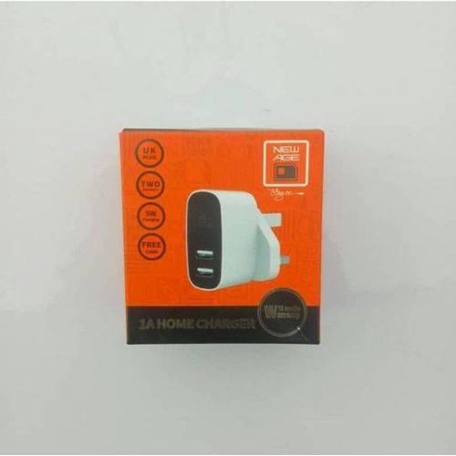 New Age 5watt New-Age Charger 2 Port With USB Cable- white