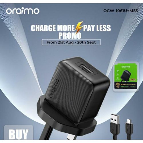 Oraimo 10w Fast Charger With Iphone Cable