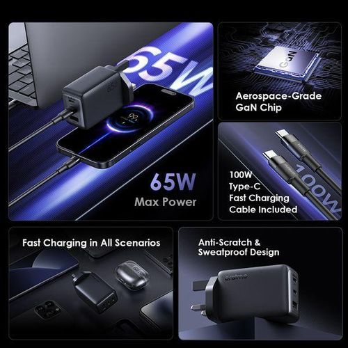 Oraimo HyperGaN 65 65W GaN Wall Charger Kit with 100W CC Cable