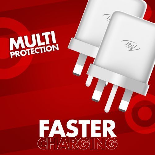 itel Dual USB Port Fast Charger + Free Cable - Black
